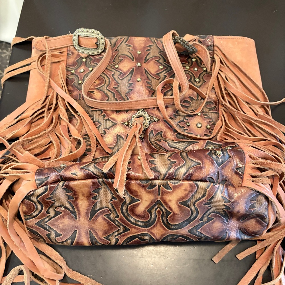Leather fringe Western Style Tote Circle M Custom made Purse - Picture 7 of 11